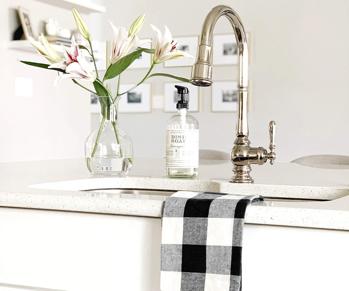 Black Kitchen Towels, 100% Cotton, Set of 3, Halloween Black Hand Towels, Checkered Tea Towels, Buffalo Plaid Kitchen Towels, Cotton Dishtowel, Quick Drying Dish Towels (Black and White)