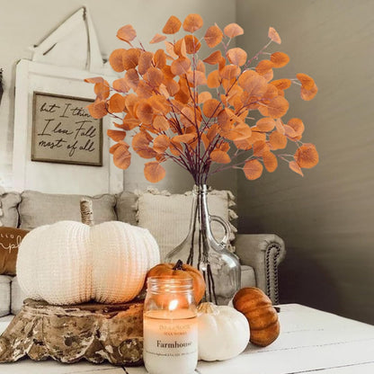 Artificial Eucalyptus Stems - Set of 6 Autumn Leaf Branches for Fall Decor