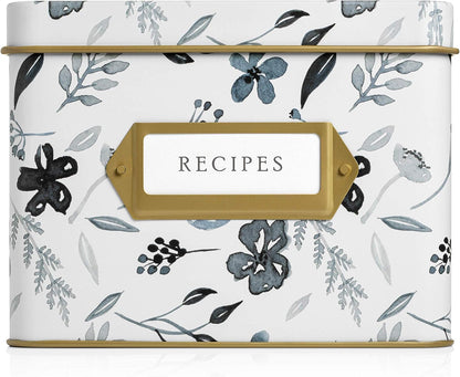 Decorative Recipe Tin Box for Recipe Cards, Greeting Card Holder | Holds Hundreds of 4” X 6” Cards