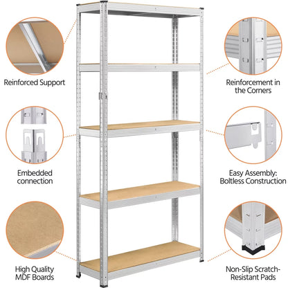 2PCS 5 Tiers Adjustable Storage Shelf Units for Garage, Silver