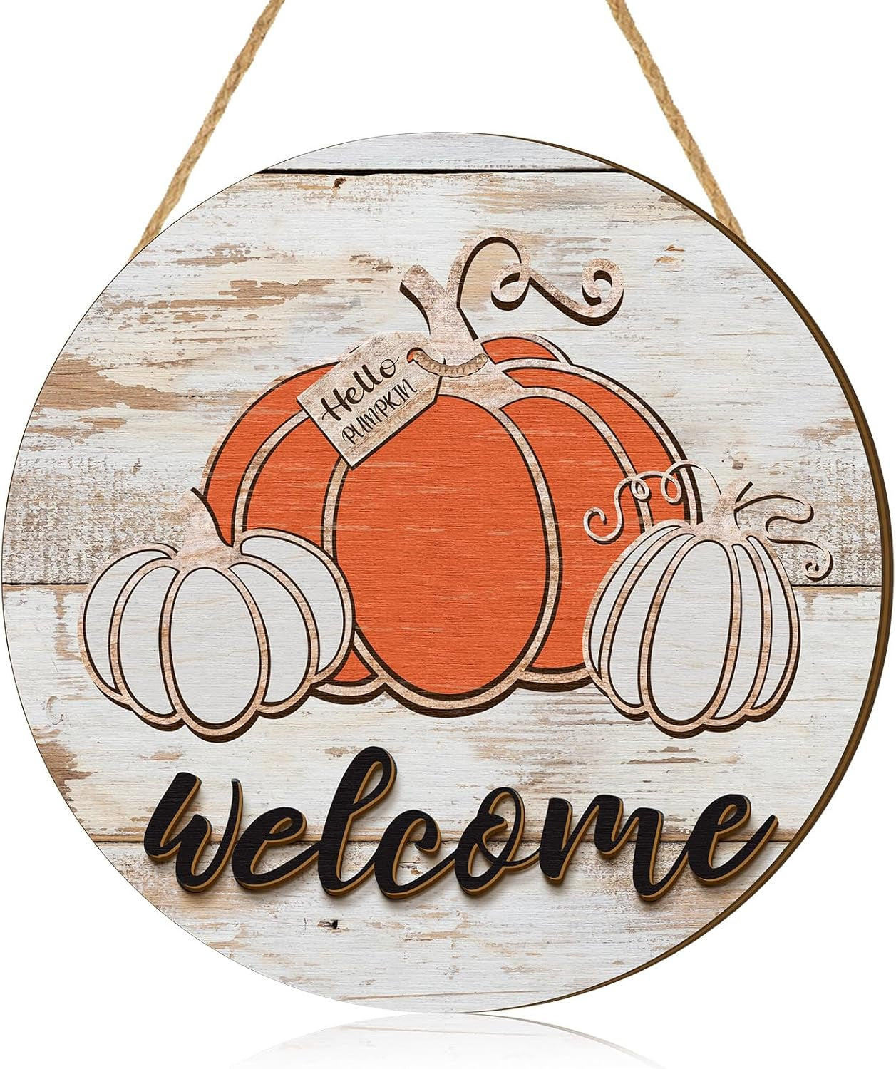 Autumn Welcome Sign - Rustic Pumpkin Door Hanger for Fall Decor