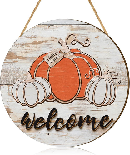 Autumn Welcome Sign - Rustic Pumpkin Door Hanger for Fall Decor