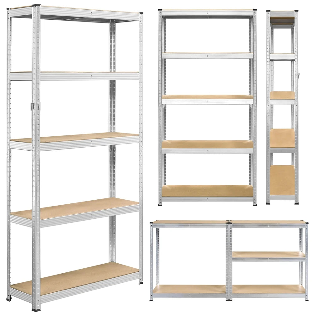 2PCS 5 Tiers Adjustable Storage Shelf Units for Garage, Silver