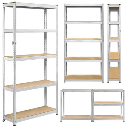 2PCS 5 Tiers Adjustable Storage Shelf Units for Garage, Silver
