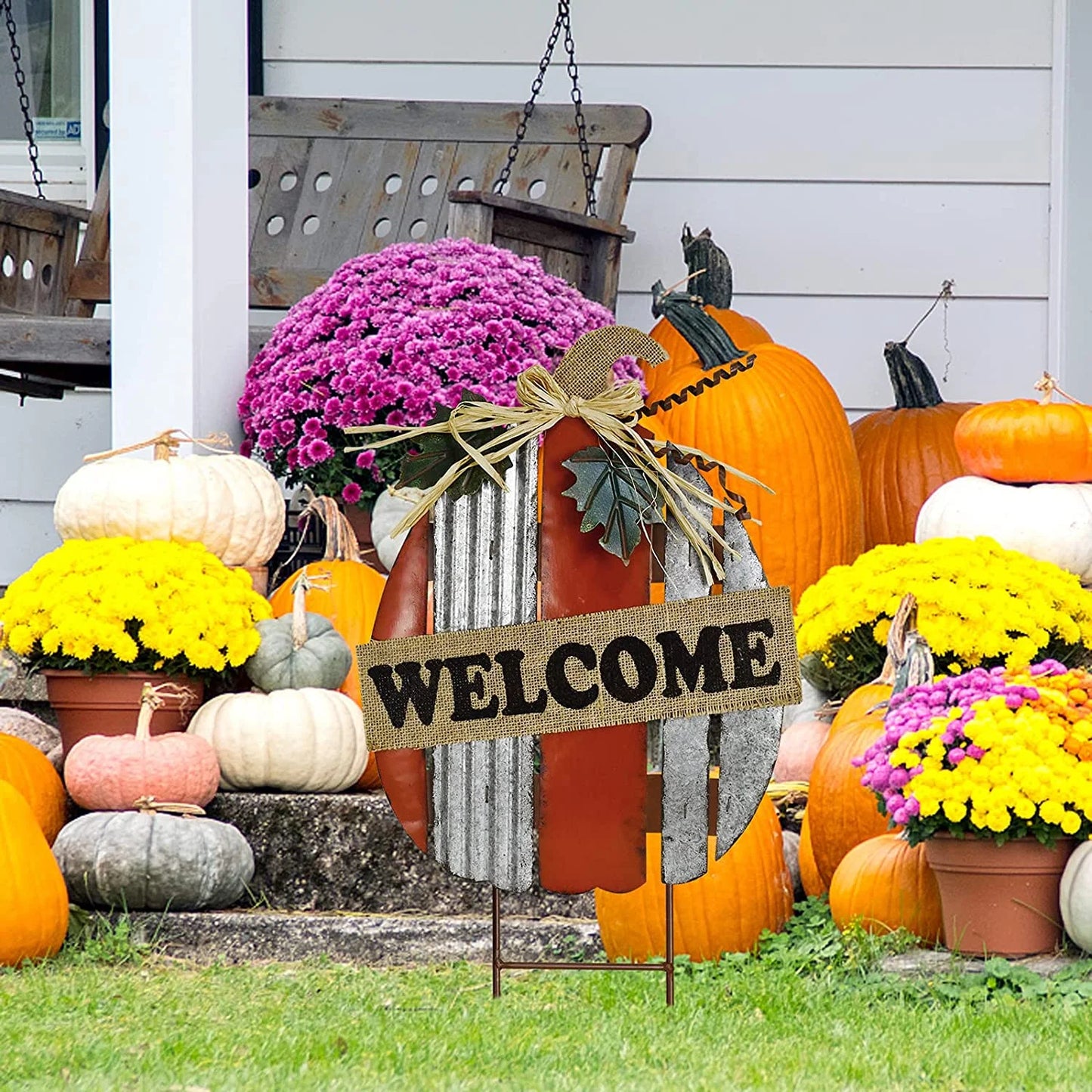 Rustic Pumpkin Garden Stake Metal Welcome Sign Fall Decor, Decorative Yard Décor Outdoor for Autumn Harvest Thanksgiving Halloween Decoration Home (Rustic Pumpkin)