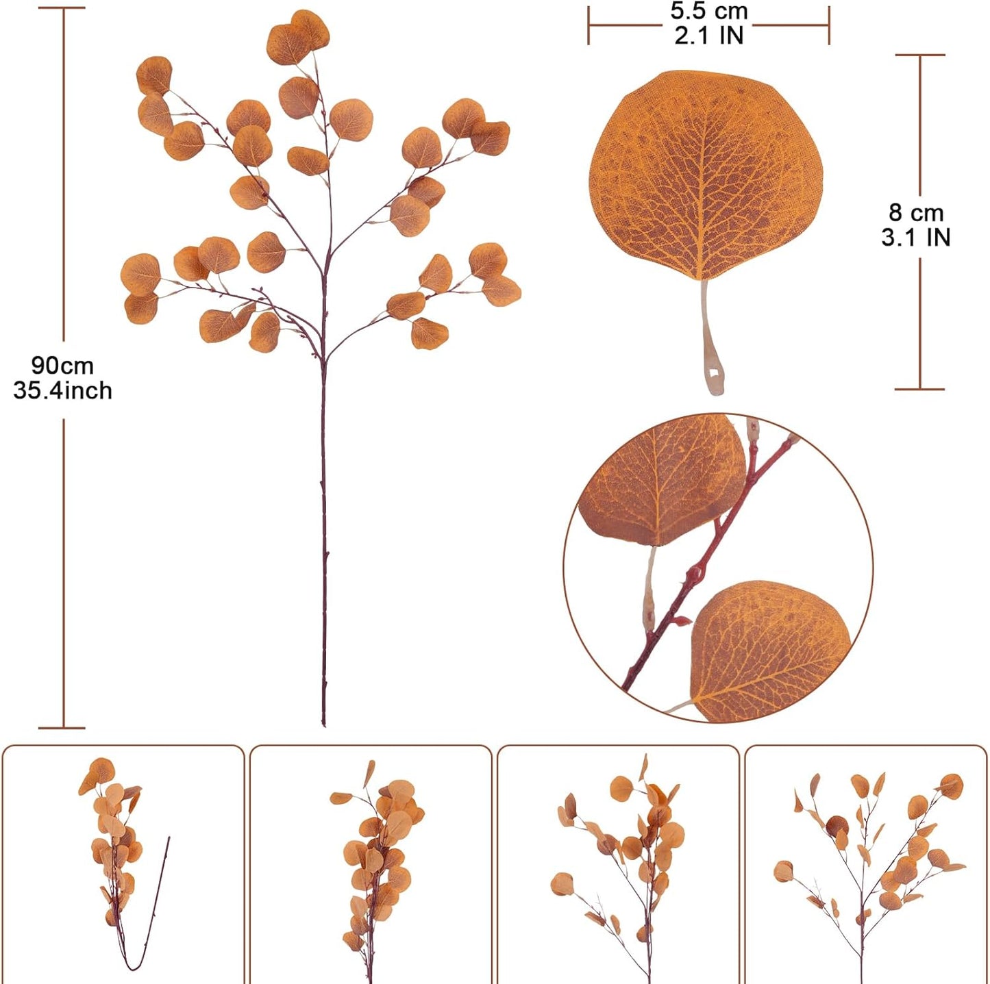 Artificial Eucalyptus Stems - Set of 6 Autumn Leaf Branches for Fall Decor