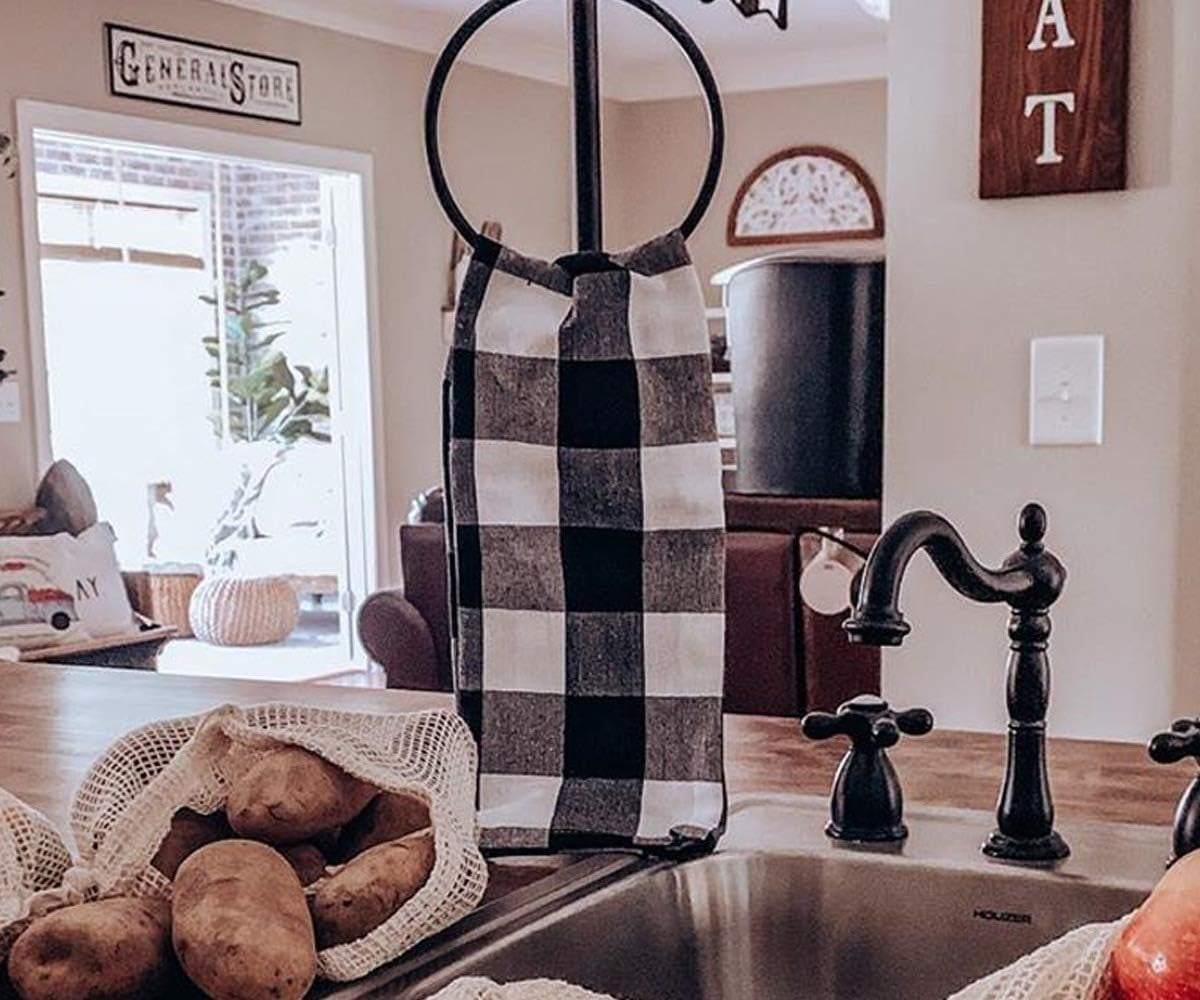 Black Kitchen Towels, 100% Cotton, Set of 3, Halloween Black Hand Towels, Checkered Tea Towels, Buffalo Plaid Kitchen Towels, Cotton Dishtowel, Quick Drying Dish Towels (Black and White)