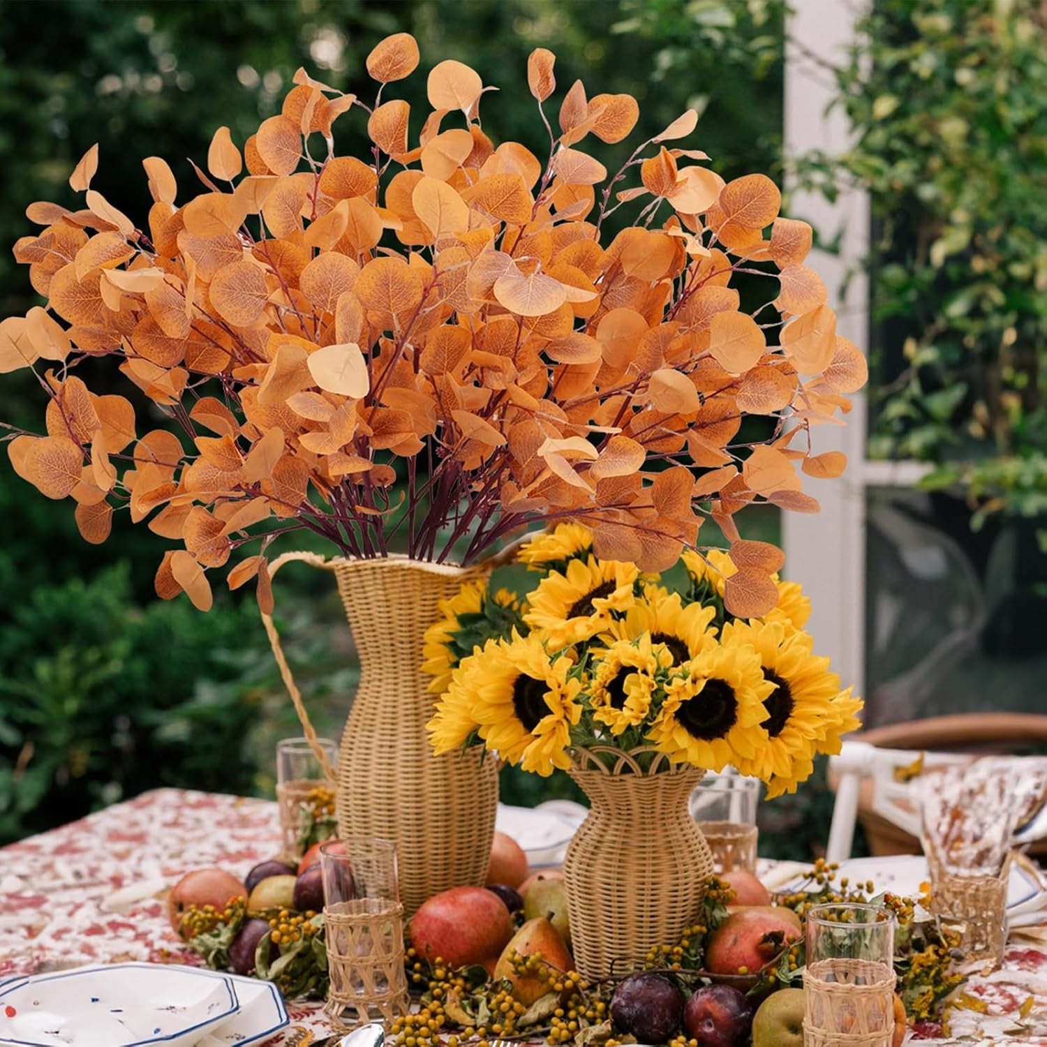 Artificial Eucalyptus Stems - Set of 6 Autumn Leaf Branches for Fall Decor