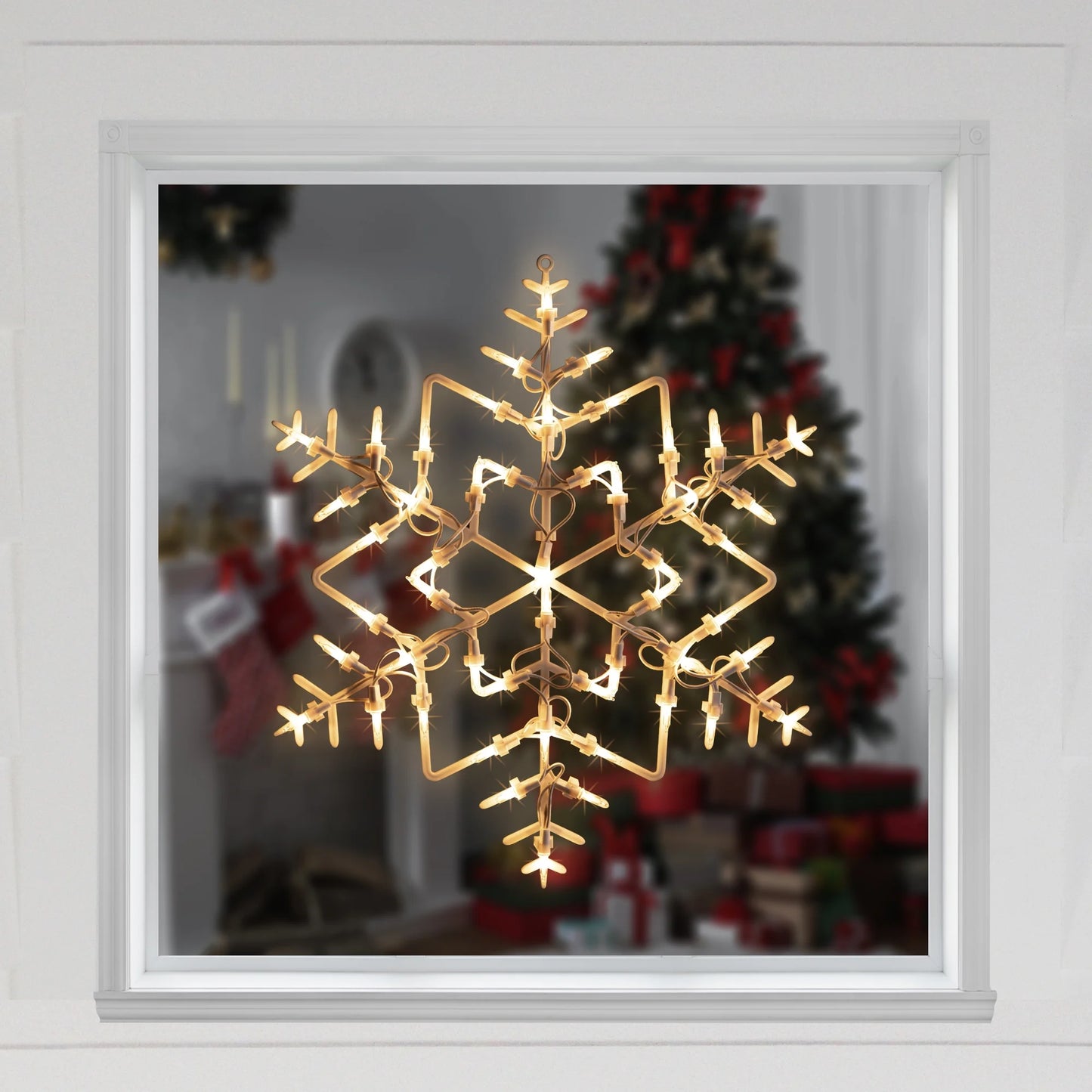 16" White Lighted Snowflake Christmas Window Silhouette