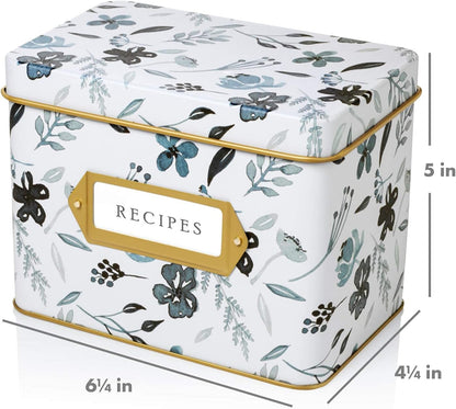 Decorative Recipe Tin Box for Recipe Cards, Greeting Card Holder | Holds Hundreds of 4” X 6” Cards