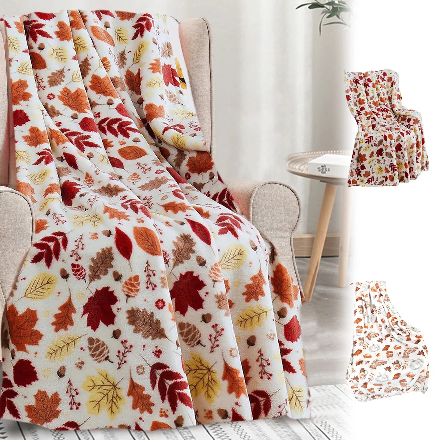 Throw Blank under $5!  Fall Decor Throw Blanket, Soft Warm Autumn Maple Leaves Thanksgiving Throws Nap Blankets for Living Room Couch Bed Chair Dorm