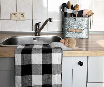 Black Kitchen Towels, 100% Cotton, Set of 3, Halloween Black Hand Towels, Checkered Tea Towels, Buffalo Plaid Kitchen Towels, Cotton Dishtowel, Quick Drying Dish Towels (Black and White)