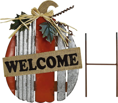 Rustic Pumpkin Garden Stake Metal Welcome Sign Fall Decor, Decorative Yard Décor Outdoor for Autumn Harvest Thanksgiving Halloween Decoration Home (Rustic Pumpkin)