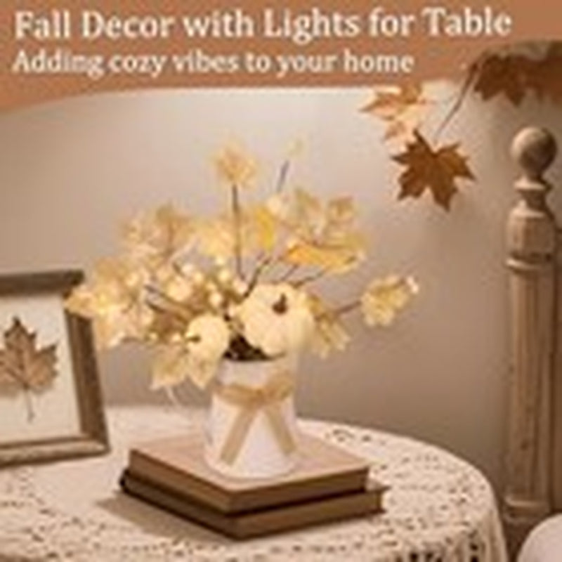[Light & Timer] Fall Decor Table Centerpiece Potted White Maple Arrangement In