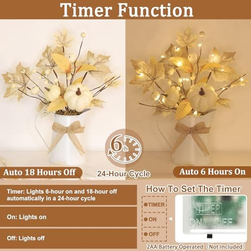 [Light & Timer] Fall Decor Table Centerpiece Potted White Maple Arrangement In