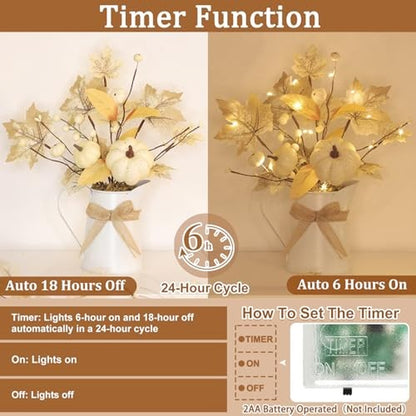 [Light & Timer] Fall Decor Table Centerpiece Potted White Maple Arrangement In