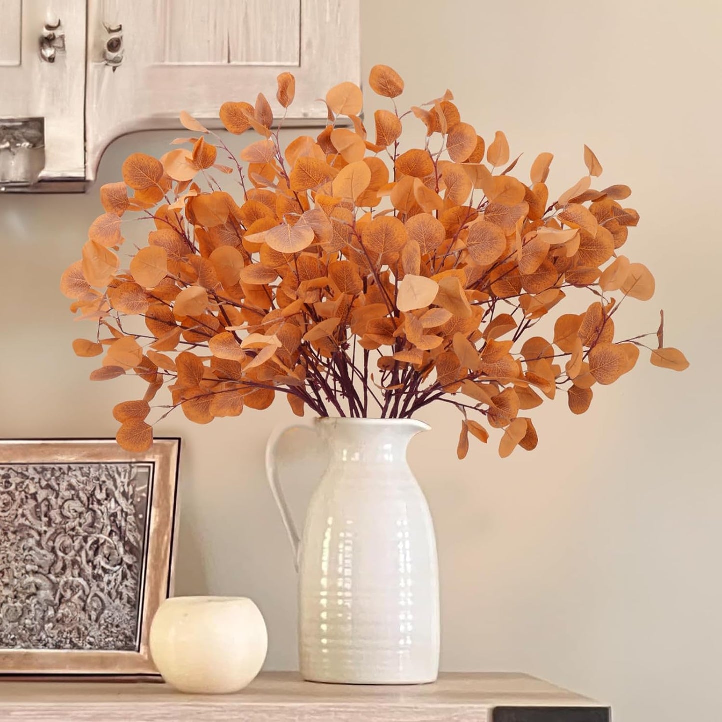 Artificial Eucalyptus Stems - Set of 6 Autumn Leaf Branches for Fall Decor