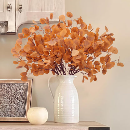 Artificial Eucalyptus Stems - Set of 6 Autumn Leaf Branches for Fall Decor