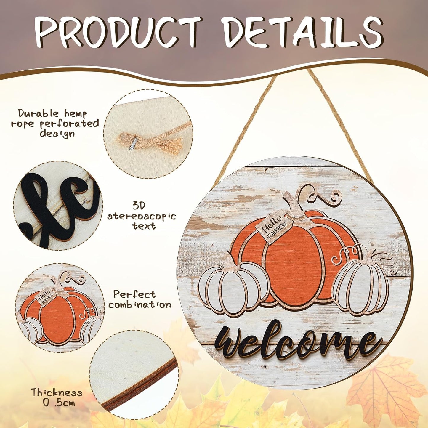 Autumn Welcome Sign - Rustic Pumpkin Door Hanger for Fall Decor