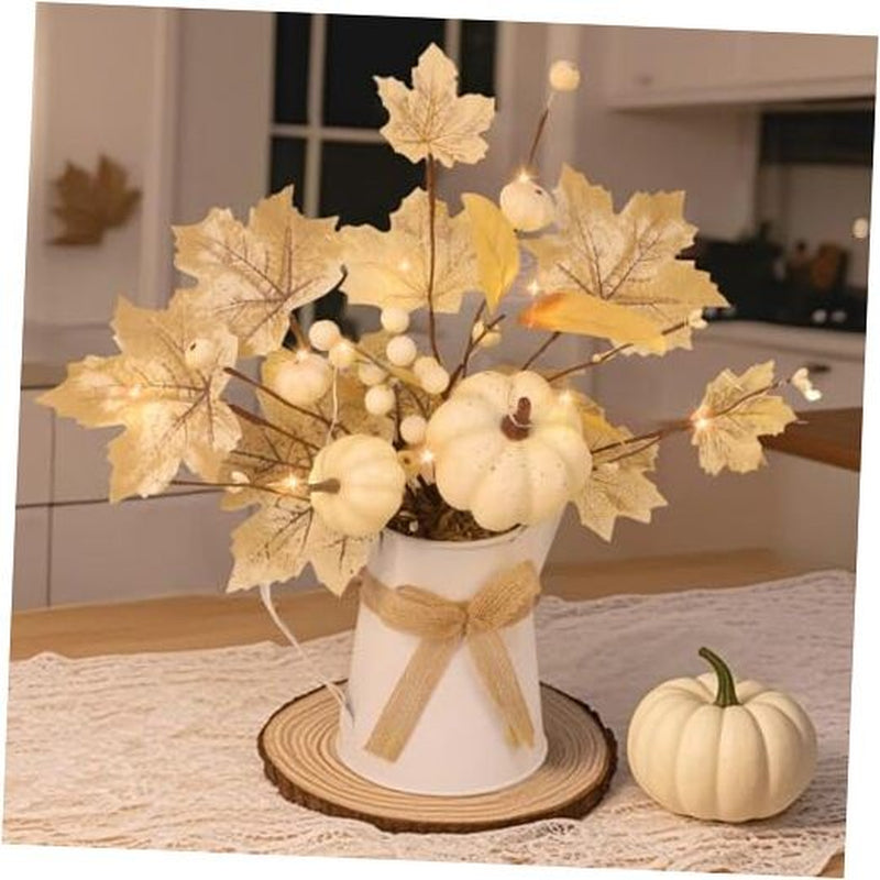 [Light & Timer] Fall Decor Table Centerpiece Potted White Maple Arrangement In