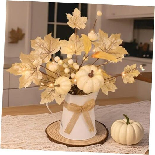 [Light & Timer] Fall Decor Table Centerpiece Potted White Maple Arrangement In