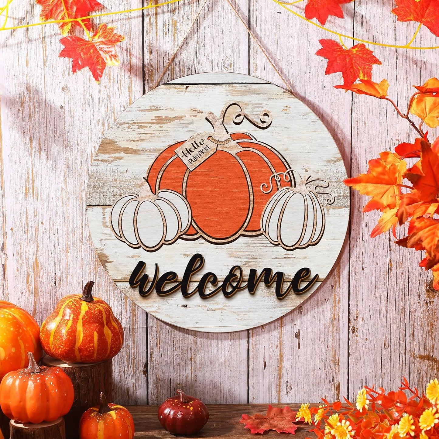 Autumn Welcome Sign - Rustic Pumpkin Door Hanger for Fall Decor