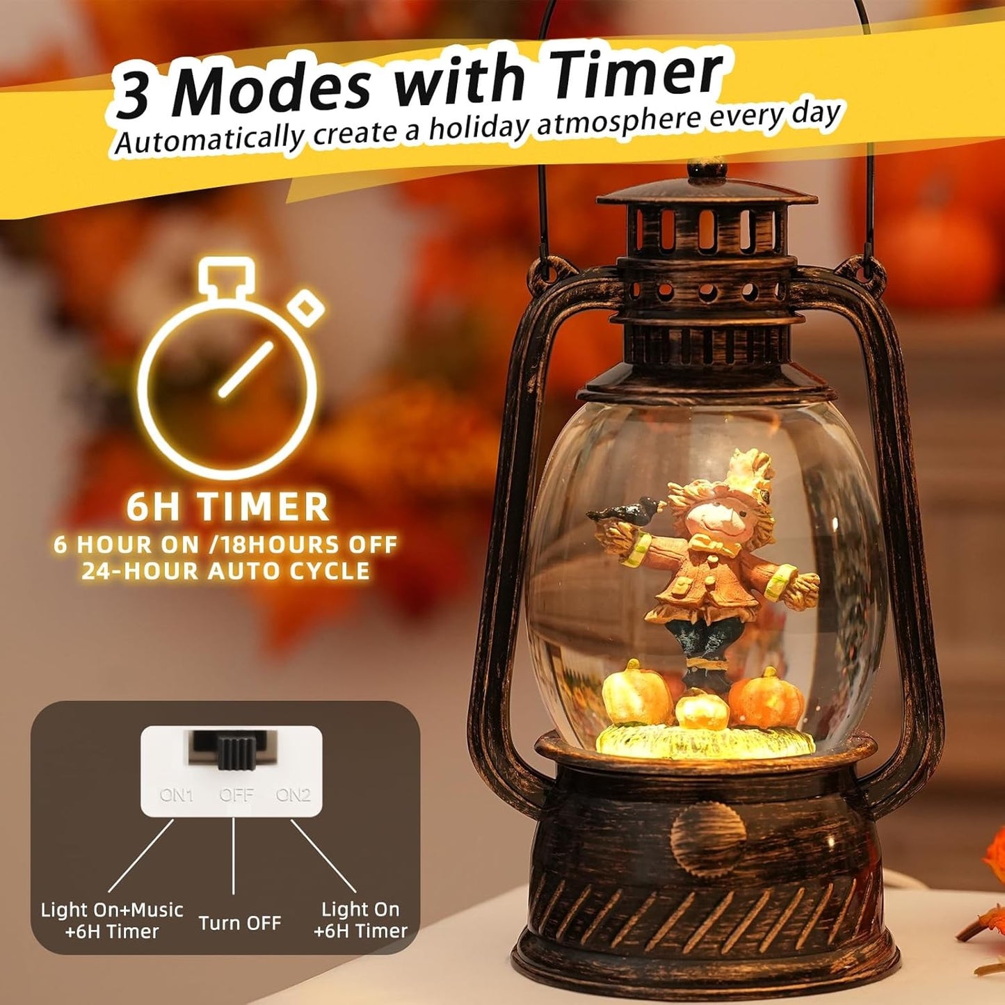 Fall Decor Scarecrow Snow Globe, Light up Globe Harvest