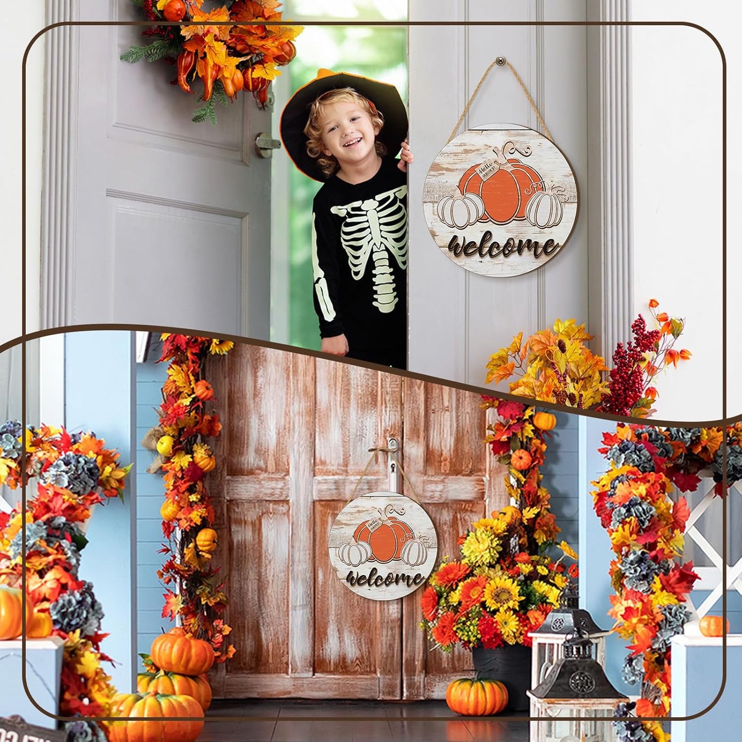 Autumn Welcome Sign - Rustic Pumpkin Door Hanger for Fall Decor