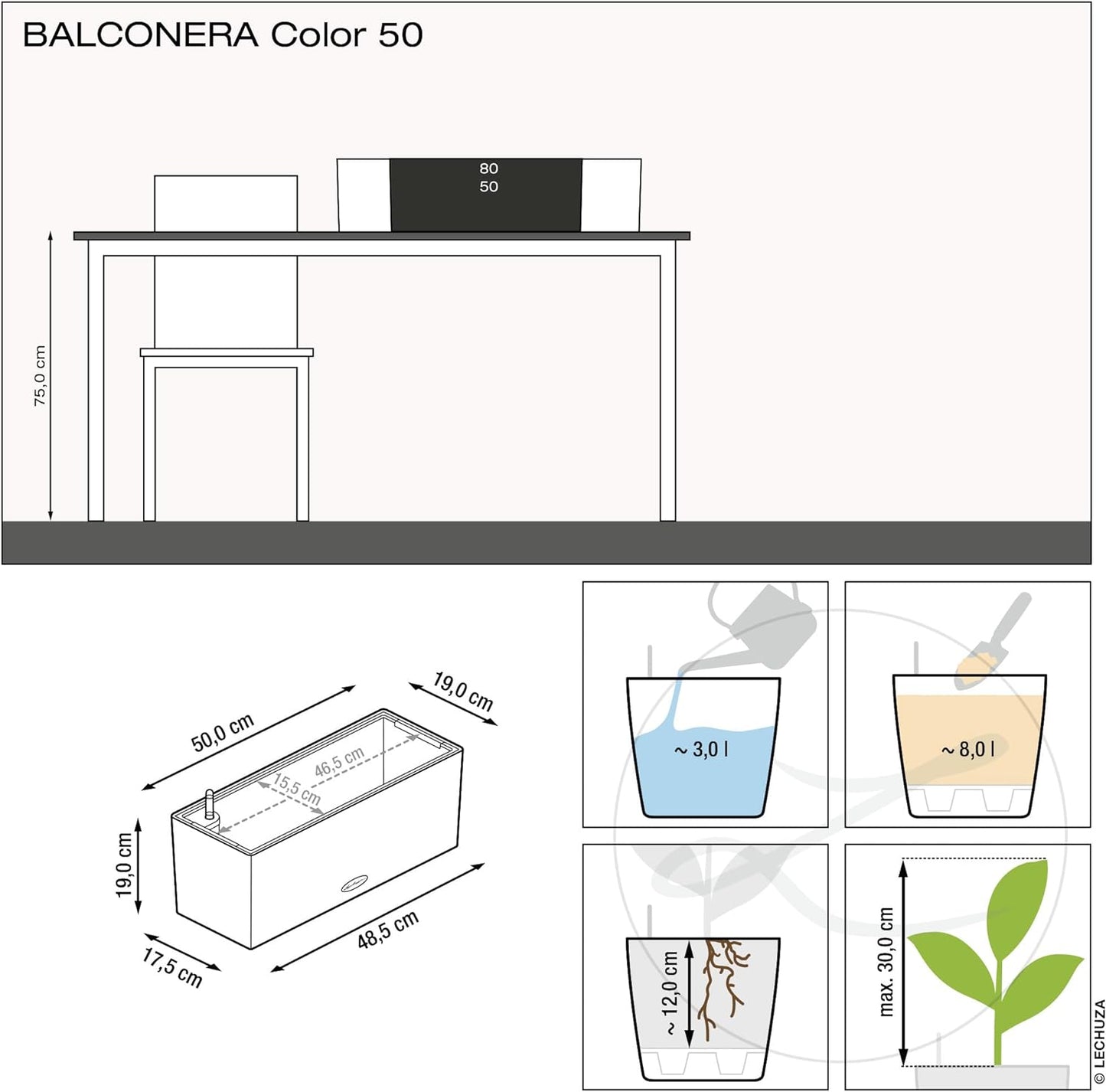 Balconera Color 50 All-In-One (Matte Smooth) Planter, Nutmeg