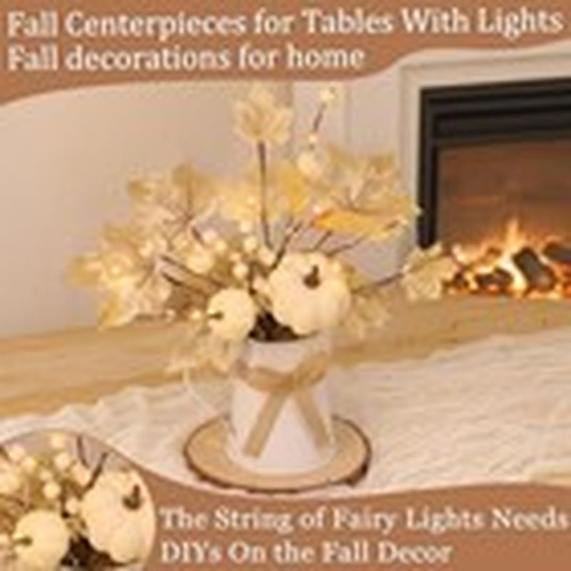 [Light & Timer] Fall Decor Table Centerpiece Potted White Maple Arrangement In