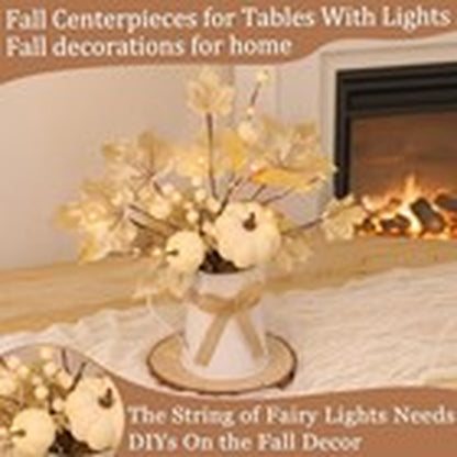 [Light & Timer] Fall Decor Table Centerpiece Potted White Maple Arrangement In