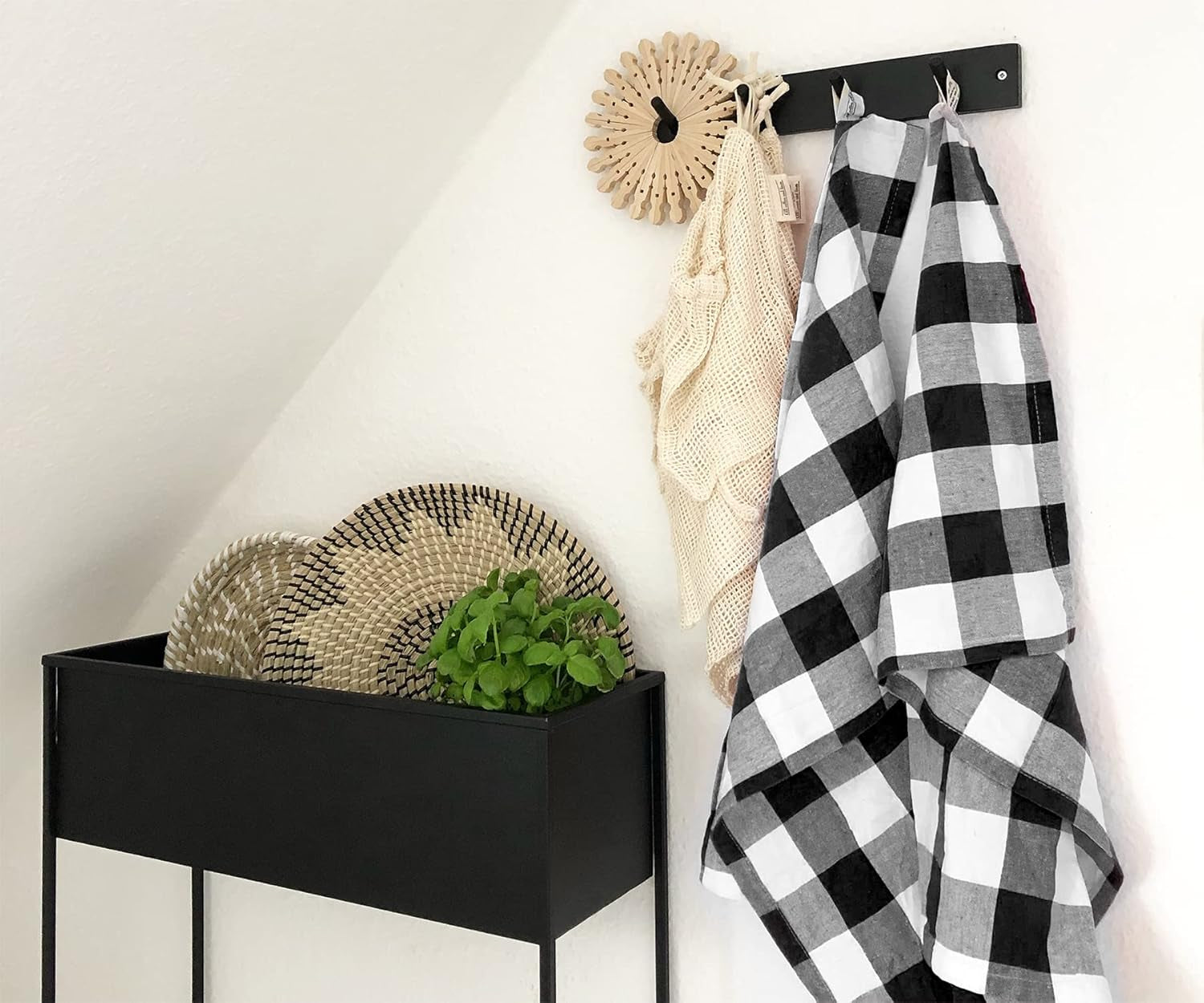 Black Kitchen Towels, 100% Cotton, Set of 3, Halloween Black Hand Towels, Checkered Tea Towels, Buffalo Plaid Kitchen Towels, Cotton Dishtowel, Quick Drying Dish Towels (Black and White)