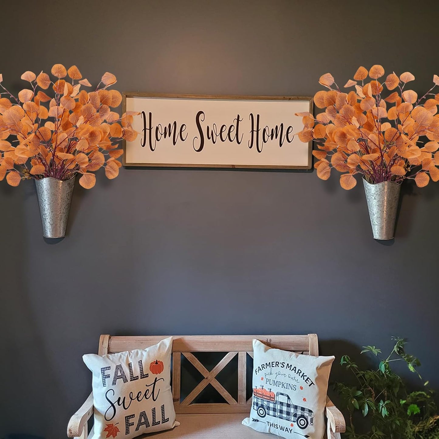 Artificial Eucalyptus Stems - Set of 6 Autumn Leaf Branches for Fall Decor