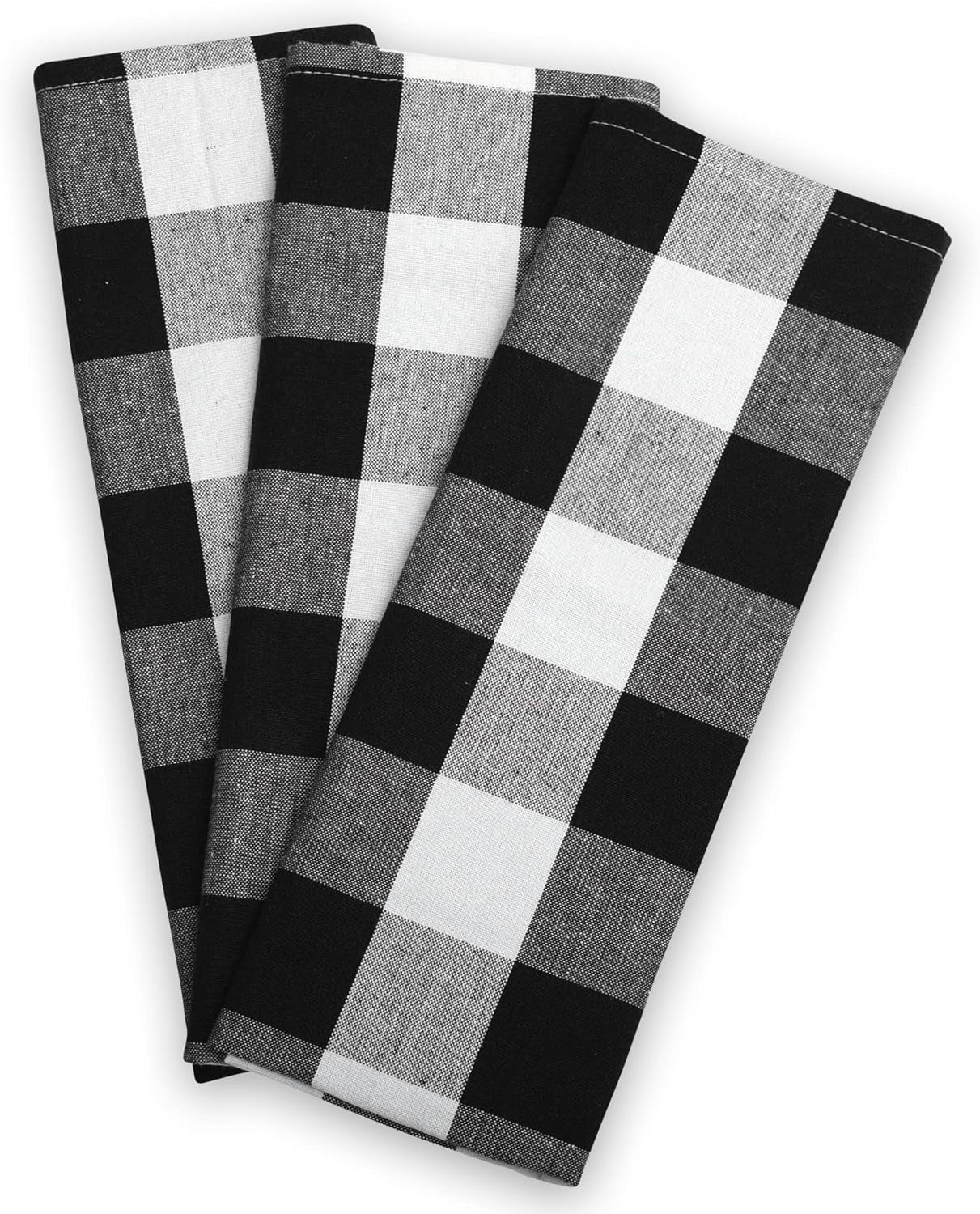 Black Kitchen Towels, 100% Cotton, Set of 3, Halloween Black Hand Towels, Checkered Tea Towels, Buffalo Plaid Kitchen Towels, Cotton Dishtowel, Quick Drying Dish Towels (Black and White)