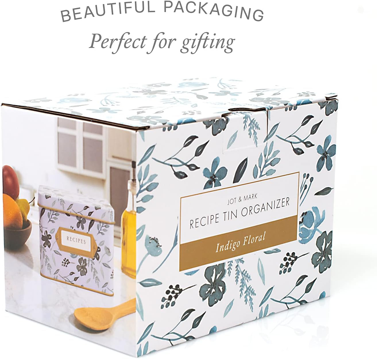 Decorative Recipe Tin Box for Recipe Cards, Greeting Card Holder | Holds Hundreds of 4” X 6” Cards