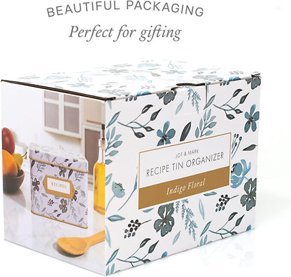 Decorative Recipe Tin Box for Recipe Cards, Greeting Card Holder | Holds Hundreds of 4” X 6” Cards