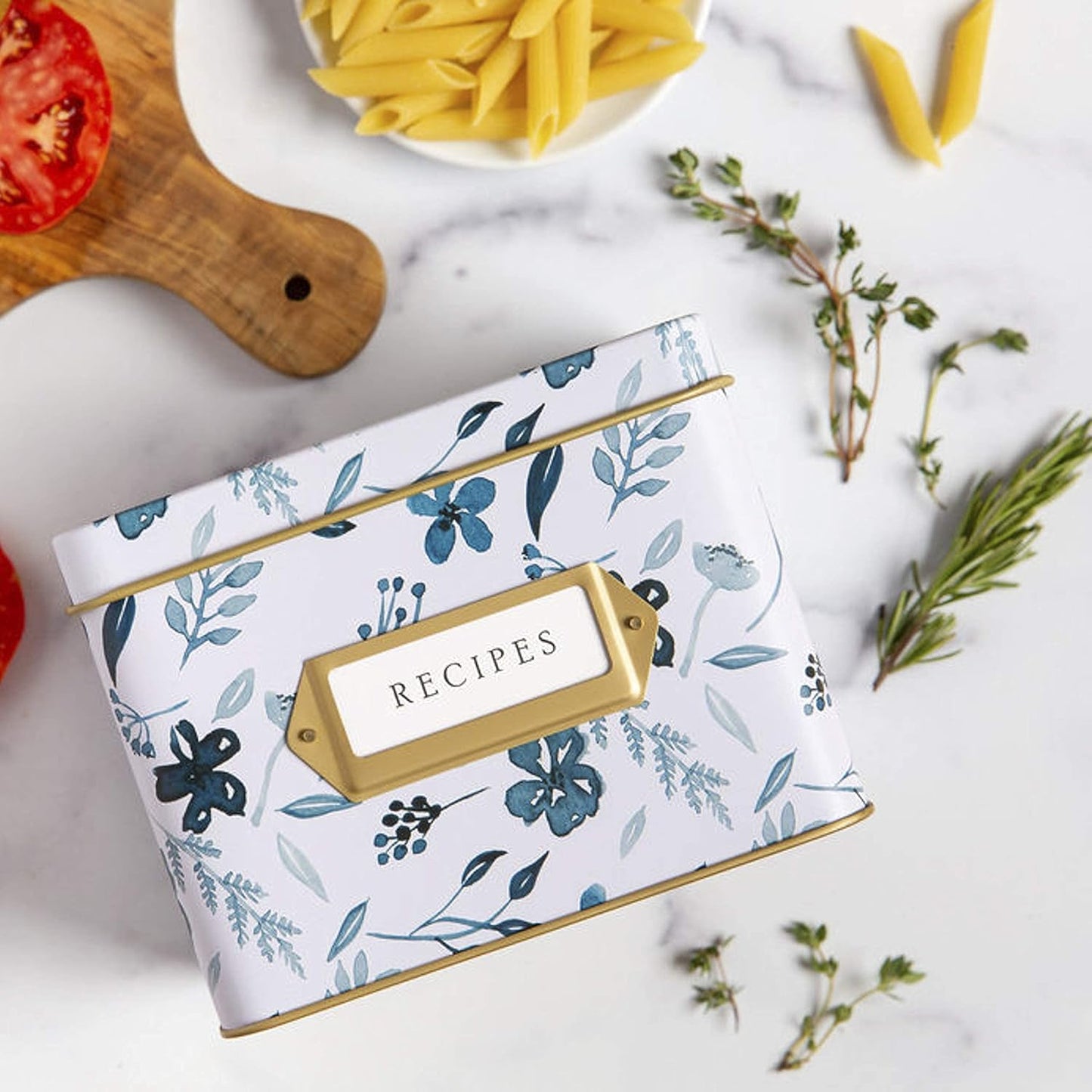 Decorative Recipe Tin Box for Recipe Cards, Greeting Card Holder | Holds Hundreds of 4” X 6” Cards