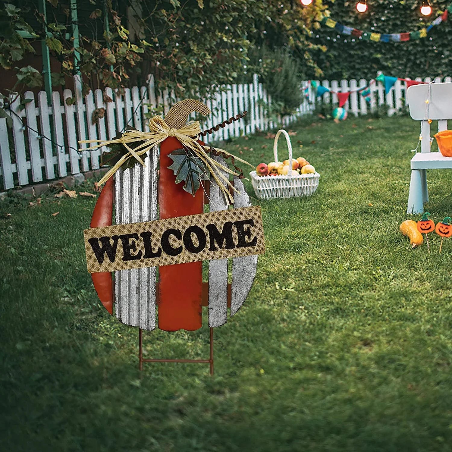 Rustic Pumpkin Garden Stake Metal Welcome Sign Fall Decor, Decorative Yard Décor Outdoor for Autumn Harvest Thanksgiving Halloween Decoration Home (Rustic Pumpkin)